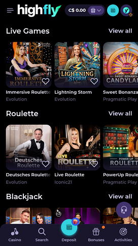 High Fly Bet Casino Mobile Live Dealers