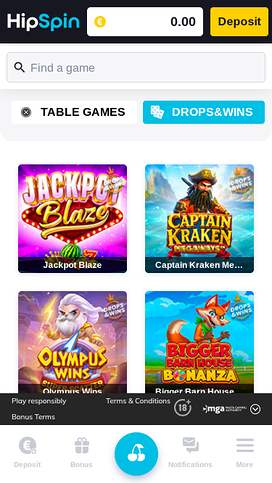 Hip Spin Casino Mobile Drops and Wins