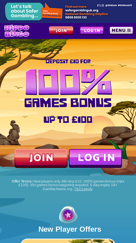 Hippo Bingo Casino Mobile Homepage