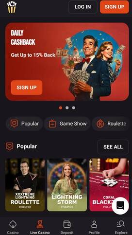 Live page mobile screenshot of Hollywin Casino