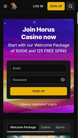 Horus Casino Mobile Homepage
