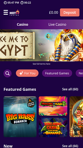 Hot7 Casino Mobile Homepage