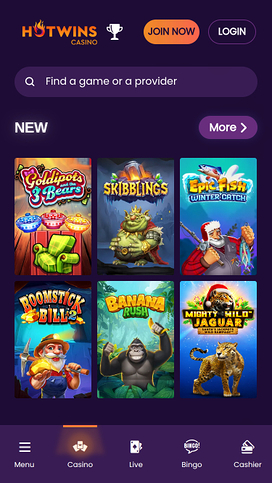 Hotwins Casino Mobile Homepage