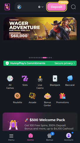 Hunnyplay Casino Mobile Homepage