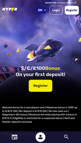 Hyper Casino Mobile Homepage
