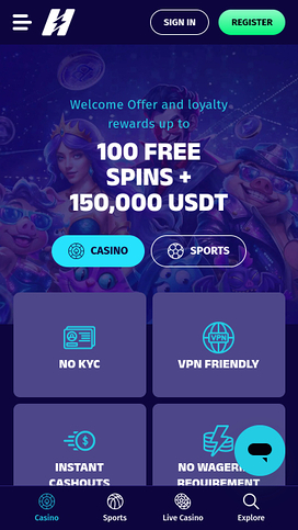 Hyper Lucky Casino Mobile Homepage
