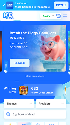 Ice Casino Mobile Homepage