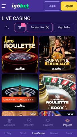 IgoBet Casino Live Dealer Mobile