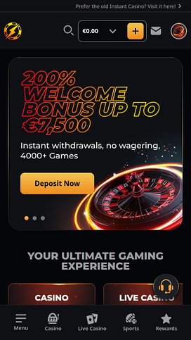 Instant Casino Mobile Homepage