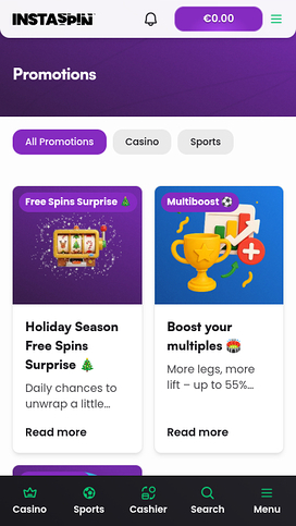 Instaspin Casino Mobile Promotions