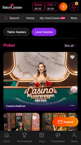 Inter Casino mobile Live dealer