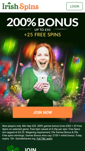Irish Spins Casino Mobile Homepage