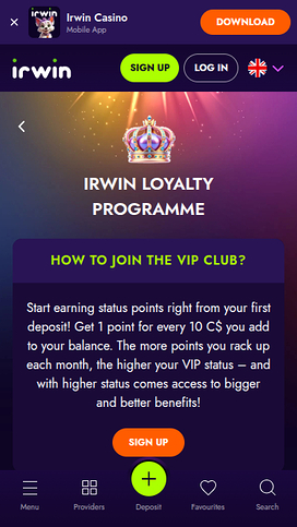 Programa VIP de Irwin Casino para Móvil