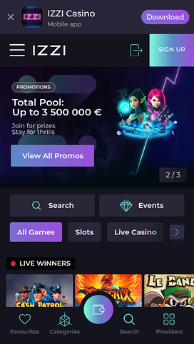 Izzi Casino Homepage Mobile