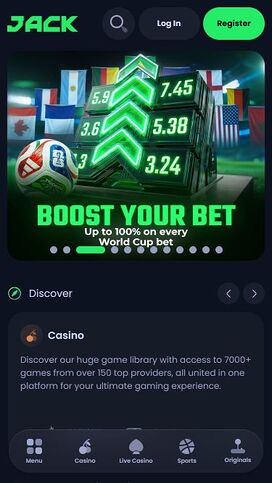 Página de inicio móvil de Jack Casino