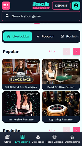 Jackburst Live Dealer Mobile
