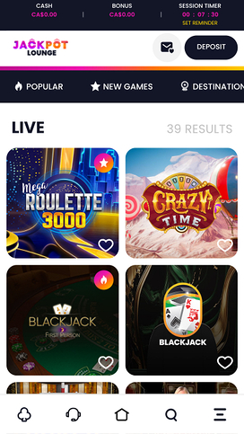 Jackpot Lounge Casino Live Dealer Mobile