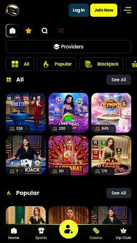 Jasino Casino live dealer mobile page