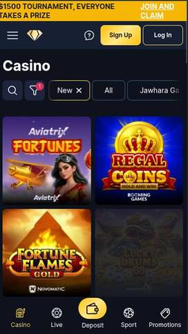 Games mobile page screenshot of Jawhara Casino