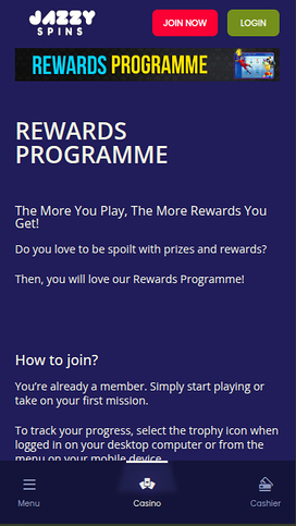 Jazzy Spins Casino Mobile VIP Program