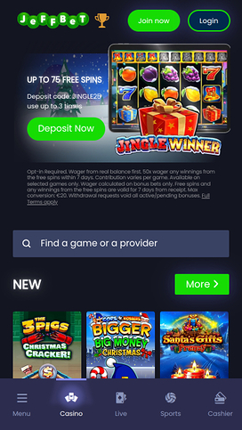 Jeffbet Casino Homepage Mobile