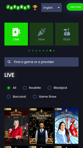 Jeffbet Casino Live Dealer Mobile