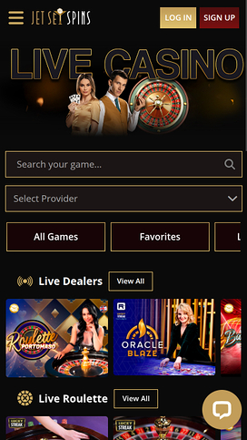 JetSetSpins Casino Mobile Live Dealer