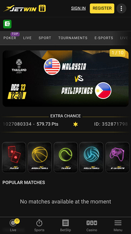 Jetwin Casino Homepage Mobile