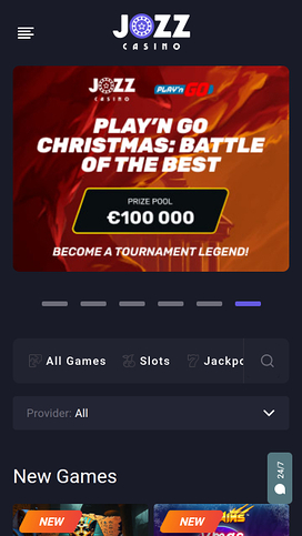 Jozz Casino Mobile Homepage