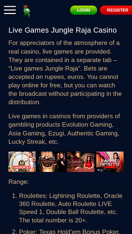 JungleRaja Casino Mobile Live dealer