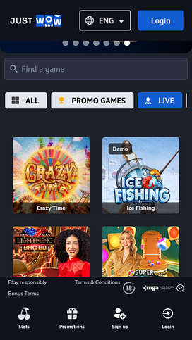 JustWOW Casino Mobile live dealer