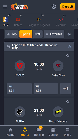 JVSPINBET Casino mobile Esports