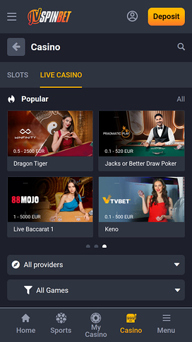 JVSPINBET Casino Mobile live dealer
