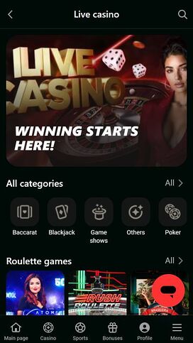 Casino móvil con crupier en vivo Kheli Bet