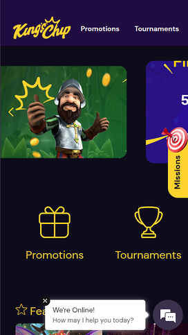 Homepage screenshot of King's Chip Casino for Mobile
