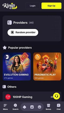 Kings Game Casino game developers mobile page
