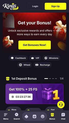 Kings Game Casino promotions mobile page