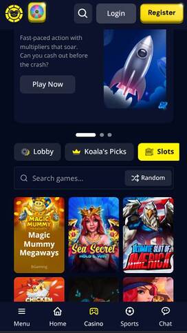 Games mobile page screenshot of Koalabet Casino