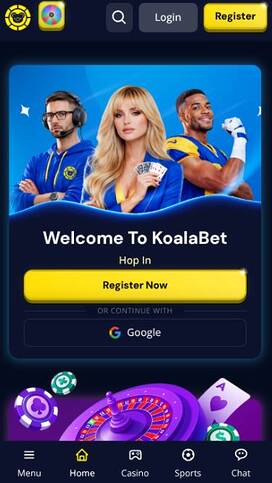 Homepage mobile screenshot of Koalabet Casino