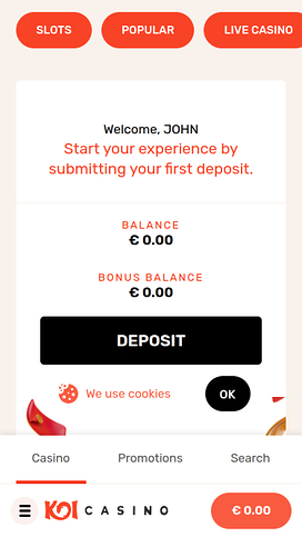 Koi Casino Mobile Homepage