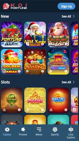 Games mobile page screenshot of KoiFortune Casino