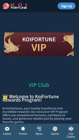VIP mobile page screenshot of KoiFortune Casino