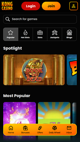 Kong Casino Mobile Homepage