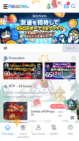 Konibet Casino Mobile Homepage