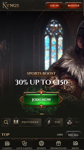 Kyngs Casino Mobile Homepage
