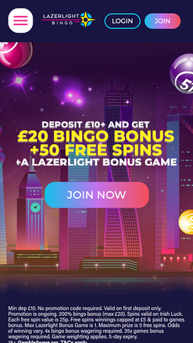 Lazerlight Bingo Casino Mobile Homepage
