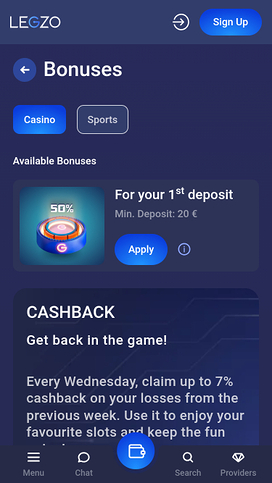 Promociones móviles del Casino Legzo