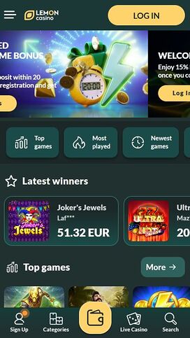 Lemon Casino Mobile Homepage