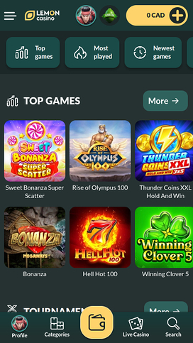 Lemon Casino Mobile Homepage