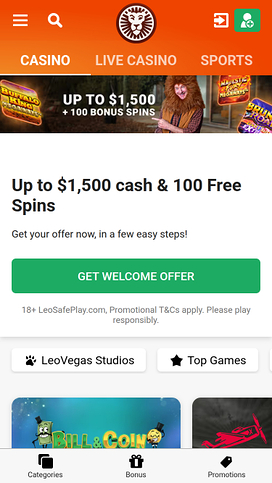 LeoVegas Casino Mobile Homepage